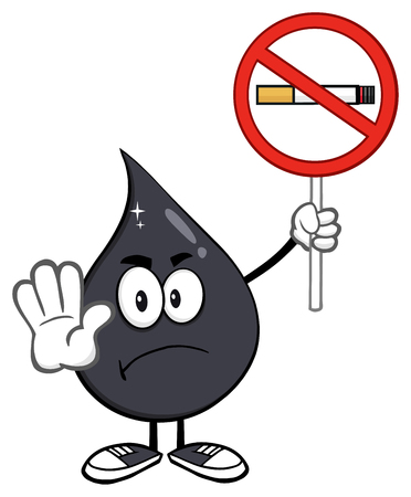 Angry Petroleum Or Oil Drop Cartoon Character Holding Up A No Smoking Signの写真素材