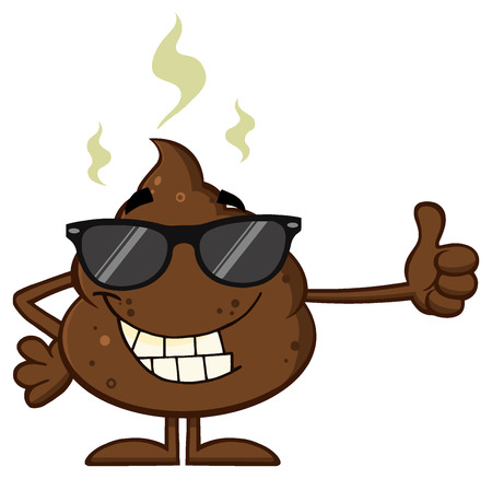 Smiling Poop Cartoon Mascot Character With Sunglasses Giving A Thumb Up. Illustration Isolated On White Backgroundの写真素材