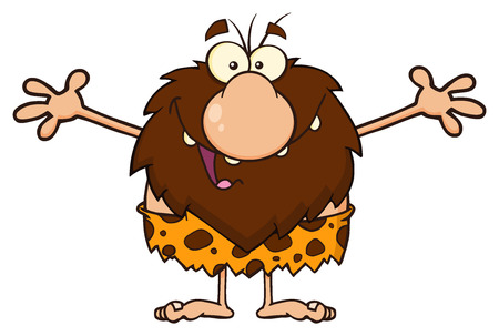 Smiling Male Caveman Cartoon Mascot Character With Open Arms For A Hugの写真素材