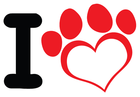 I Love Dog With Red Heart Paw Print Logo Design. Illustration Isolated On White Backgroundの写真素材