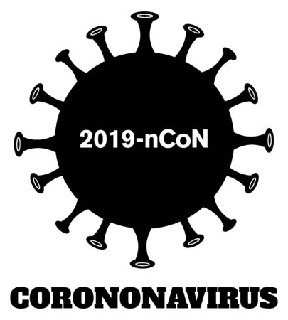 Coronavirus (2019-nCoV) Black Silhouette of Pathogenic Bacteria Design. Vector Illustration Isolated On White Background With Textの写真素材