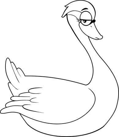 Black And White Cute Swan Bird Cartoon Character. Vector Illustration Isolated On White Backgroundのイラスト素材