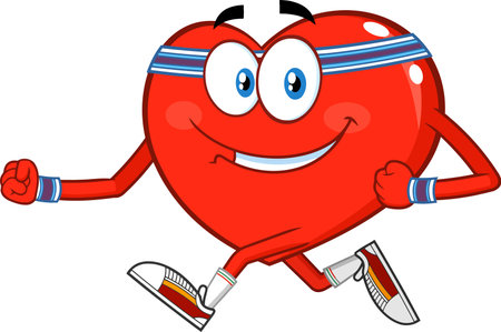 Smiling Heart Cartoon Character Running. Vector Illustration Isolated On Transparent Backgroundのイラスト素材