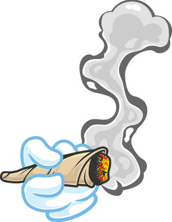 Cartoon Hand With Glove Holding A Marijuana Cannabis Cigarette. Vector Illustration Isolated On Transparent Backgroundのイラスト素材