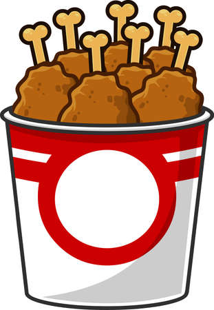 Cartoon Fried Chicken In Bucket. Vector Hand Drawn Illustration Isolated On Transparent Backgroundのイラスト素材