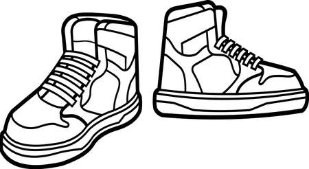 Black And White Cartoon Modern Sneakers. Vector Hand Drawn Illustration Isolated On Transparent Backgroundのイラスト素材