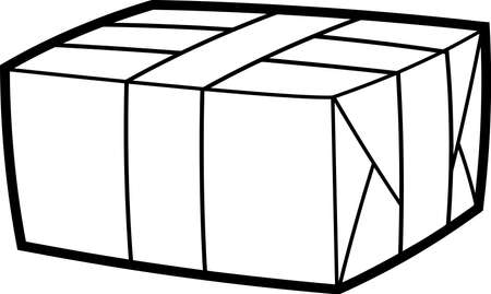 Outlined Cartoon Postal Brown Paper Cardboard Box Sealed With Tape. Vector Hand Drawn Illustration Isolated On Transparent Backgroundのイラスト素材