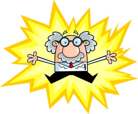 Crazy Science Professor Cartoon Character In Electric Shock. Vector Hand Drawn Illustration Isolated...