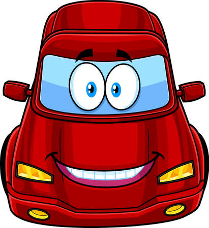 Smiling Cute Car Cartoon Character. Vector Hand Drawn Illustration Isolated On Transparent Backgroundのイラスト素材