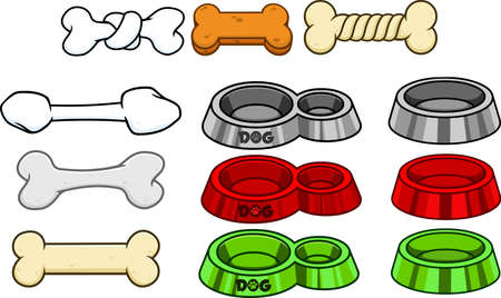 Cartoon Dog Bone With Ribbon And Bow. Vector Collection Set Isolated On White Backgroundのイラスト素材