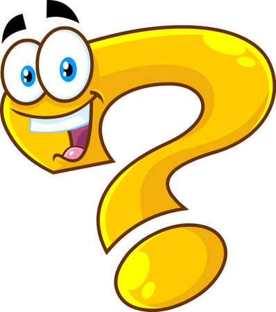Smiling Yellow Question Mark Cartoon Character. Vector Hand Drawn Illustration Isolated On Transparent Backgroundのイラスト素材