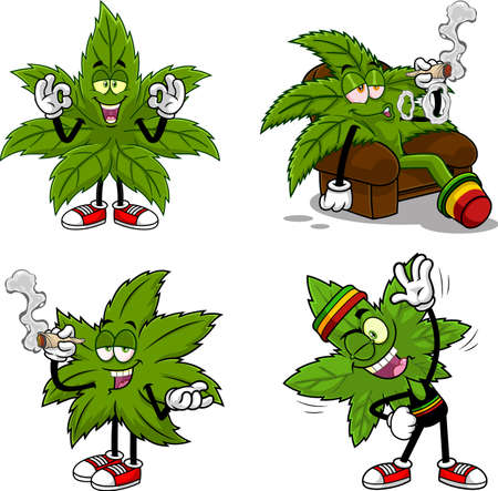 Marijuana Leaf Cartoon Characters.のイラスト素材