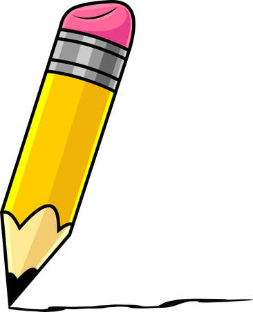 Cartoon Yellow Wooden Pencil With A Red Rubber And Line. Vector Hand Drawn Illustration Isolated On Transparent Backgroundのイラスト素材