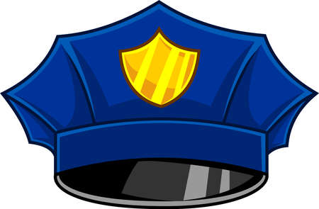 Cartoon Police Hat With A Gold Cockade. Vector Hand Drawn Illustration Isolated On Transparent Backgroundのイラスト素材