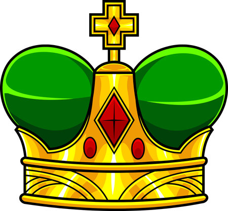 Cartoon Golden Crown With Red Diamonds. Vector Hand Drawn Illustration Isolated On Transparent Backgroundのイラスト素材