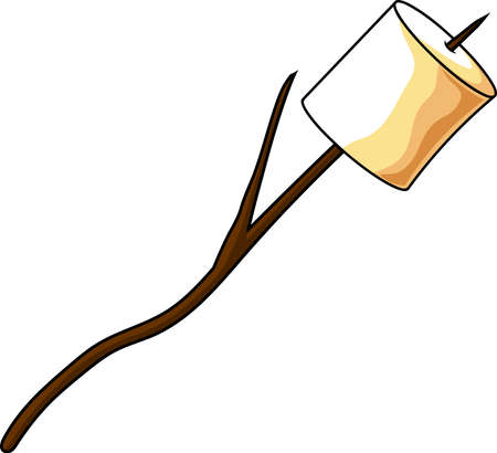 Cartoon Roasted Marshmallow On Wooden Stick. Vector Hand Drawn Illustration Isolated On Transparent Backgroundのイラスト素材