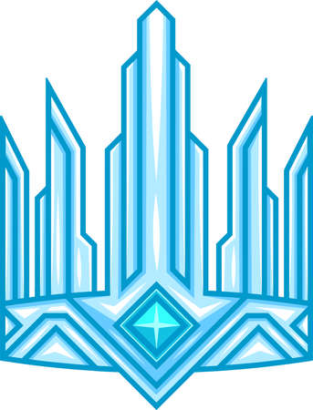 Cartoon Ice Crystals Crown With Blue Diamond. Vector Hand Drawn Illustration Isolated On Transparent Backgroundのイラスト素材