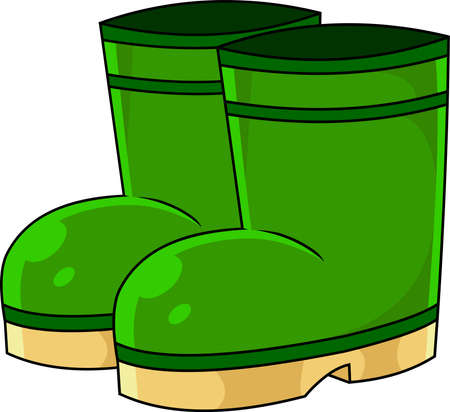Cartoon Pair Of Green Gardeners Rubber Boots. Vector Hand Drawn Illustration Isolated On Transparent Backgroundのイラスト素材