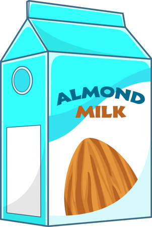Cartoon Almond Milk Carton Box. Vector Hand Drawn Illustration Isolated On Transparent Backgroundのイラスト素材