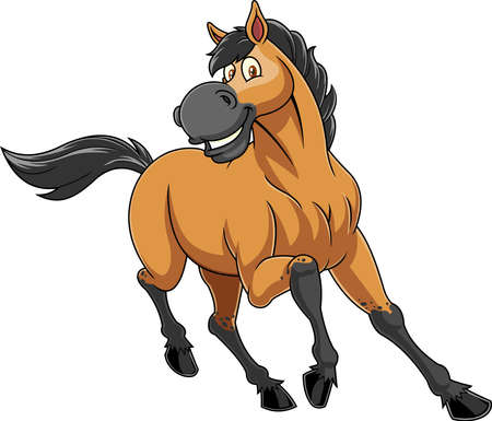 Wild Horse Cartoon Mascot Character Running. Vector Hand Drawn Illustration Isolated On Transparent Backgroundのイラスト素材