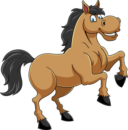 Amazing Horse Cartoon Mascot Character Jumping. Vector Hand Drawn Illustration Isolated On Transparent Backgroundのイラスト素材