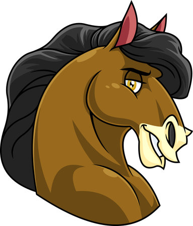 Brown Horse Head Cartoon Mascot Character. Vector Hand Drawn Illustration Isolated On Transparent Backgroundのイラスト素材