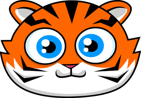 Cute Little Tiger Head Cartoon Character. Vector Hand Drawn Illustration Isolated On Transparent Backgroundのイラスト素材