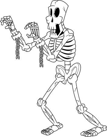 Outlined Skeleton Ghost Cartoon Character Walking. Vector Hand Drawn Illustration Isolated On Transparent Backgroundのイラスト素材