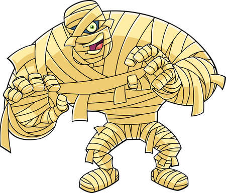 Scary Mummy Cartoon Character Attacking With Hands Up. Vector Hand Drawn Illustration Isolated On Transparent Backgroundのイラスト素材