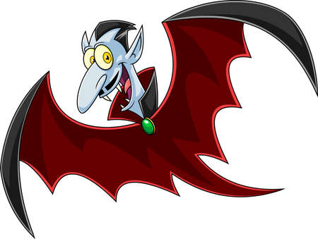 Happy Vampire Cartoon Character Flying. Vector Hand Drawn Illustration Isolated On White Backgroundのイラスト素材