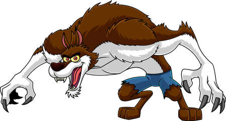 Werewolf Cartoon Character. Vector Hand Drawn Illustration Isolated On White Backgroundのイラスト素材