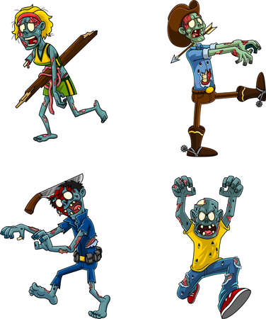 Halloween Cartoon Characters Zombie. Vector Collection Set Isolated On White Backgroundのイラスト素材