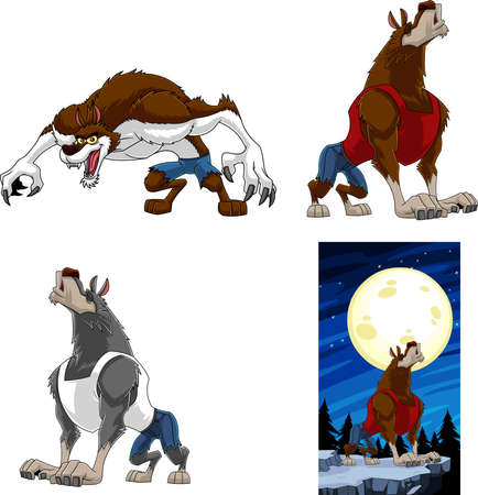 Halloween Cartoon Characters Werewolf. Vector Collection Set Isolated On White Backgroundのイラスト素材