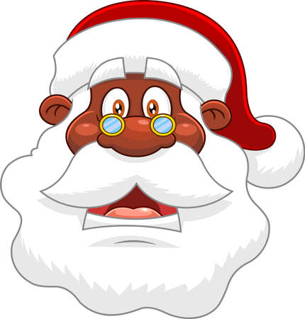 African American Black Santa Claus Face Portrait Cartoon Character Is Surprised. Vector Hand Drawn Illustration Isolated On Transparent Backgroundのイラスト素材