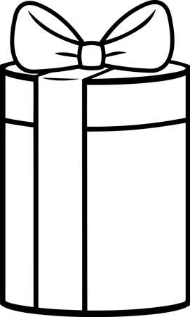 Outlined Cartoon Gift Box With Ribbon. Vector Hand Drawn Illustration Isolated On White Backgroundのイラスト素材