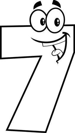 Outlined Funny Number Seven 7 Cartoon Character. Vector Hand Drawn Illustration Isolated On White Backgroundのイラスト素材
