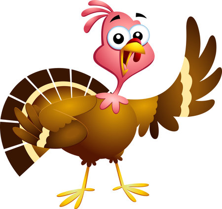 Cute Turkey Baby Cartoon Character Waving For Greeting. Vector Illustration Flat Design Isolated On Transparent Backgroundのイラスト素材