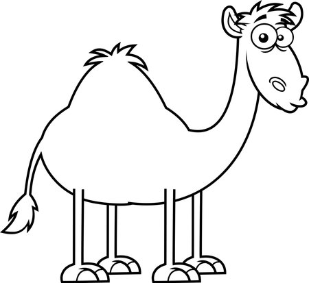 Outlined Cute Camel Cartoon Character. Vector Hand Drawn Illustration Isolated On Transparent Backgroundのイラスト素材