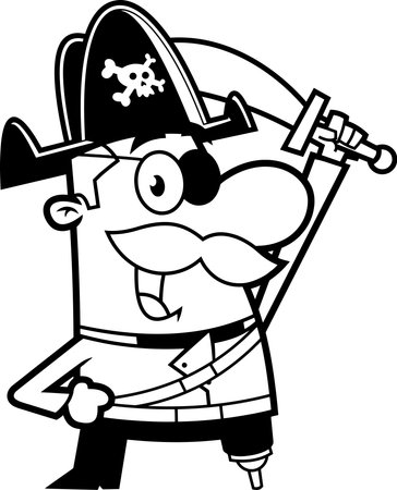Outlined Pirate Cartoon Character With A Sword. Vector Hand Drawn Illustration Isolated On Transparent Backgroundのイラスト素材