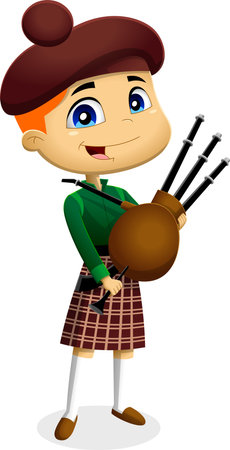 The 12 Days Of Christmas - 11Th Day - Eleven Pipers Piping. Vector Hand Drawn Illustration Isolated On Transparent Backgroundのイラスト素材
