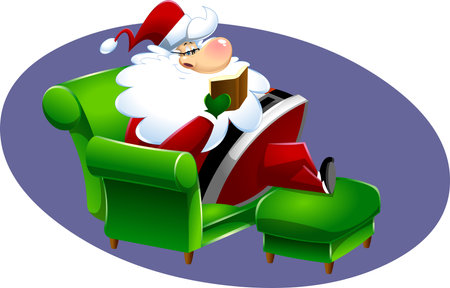 Smiling Santa Claus Cartoon Character Reads A Holy Bible. Vector Flat Design Illustration Isolated On Transparent Backgroundのイラスト素材