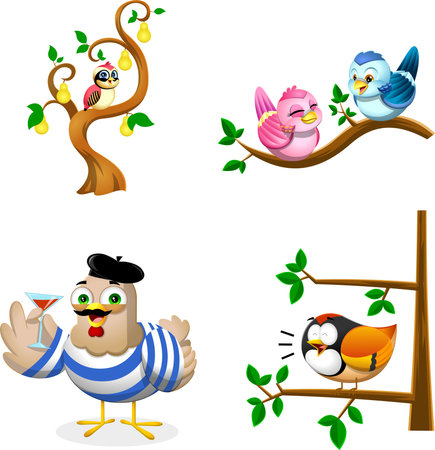 The 12 Days of Christmas Flat Design. Vector Collection Set Isolated On Transparent Backgroundのイラスト素材
