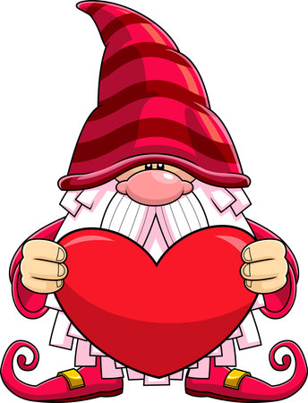 Cute Love Gnome Cartoon Character Holding A A Red Heart For Valentines Day. Vector Hand Drawn Illustration Isolated On Transparent Backgroundのイラスト素材