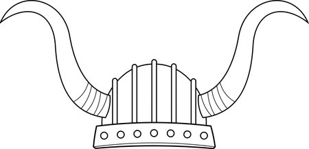Outlined Cartoon Viking Helmet With Horns. Vector Hand Drawn Illustration Isolated On Transparent Backgroundのイラスト素材