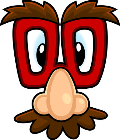 Funny Cartoon Mask With Glasses And A Mustache. Vector Hand Drawn Illustration With Backgroundのイラスト素材