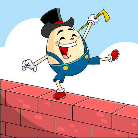 Humpty Dumpty Egg Cartoon Character Walk The Wall. Vector Hand Drawn Illustration With Backgroundのイラスト素材