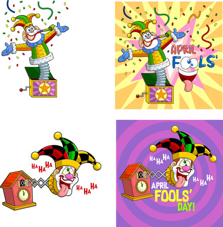 Funny Jolly Jester Cartoon Characters. Vector Hand Drawn Collection Set Isolated On Transparent Backgroundのイラスト素材