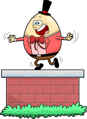 Humpty Dumpty Egg Cartoon Character Falling Off The Wall. Vector Hand Drawn Illustration Isolated On Transparent Backgroundのイラスト素材