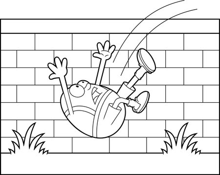 Outlined Humpty Dumpty Egg Cartoon Character Falling Off The Wall. Vector Hand Drawn Illustration Isolated On Transparent Backgroundのイラスト素材