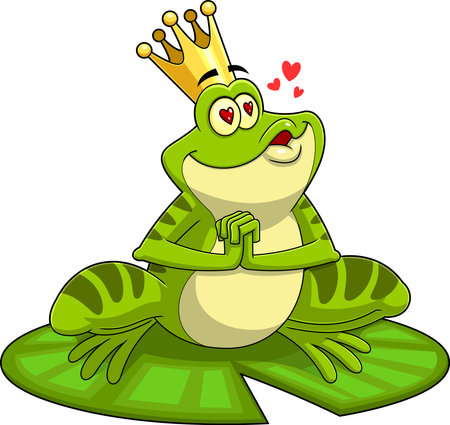 Frog Prince Cartoon Character In Love Sends Kisses. Vector Hand Drawn Illustration Isolated On Transparent Backgroundのイラスト素材